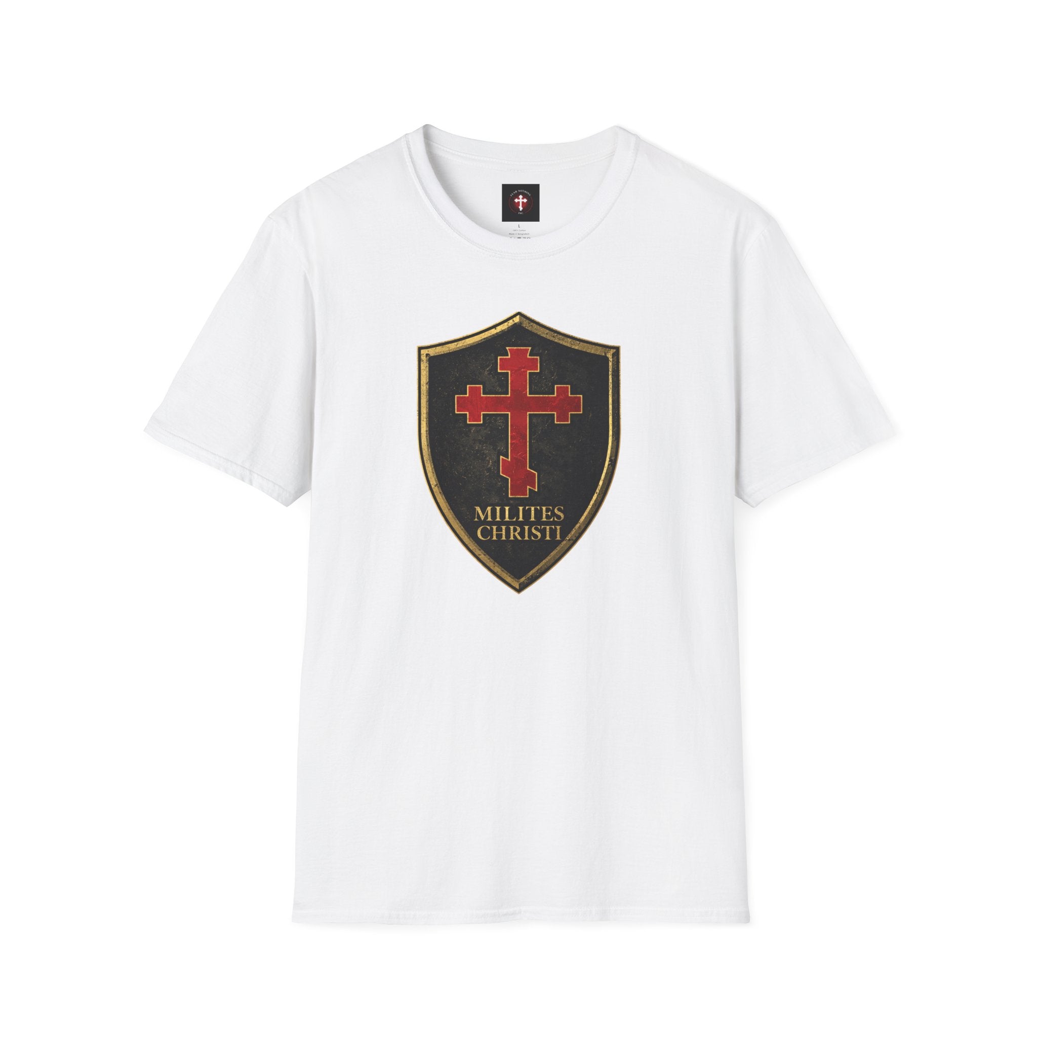 Christian Shield T-Shirt — Red Cross ‘Milites Christi’ Faith Tee