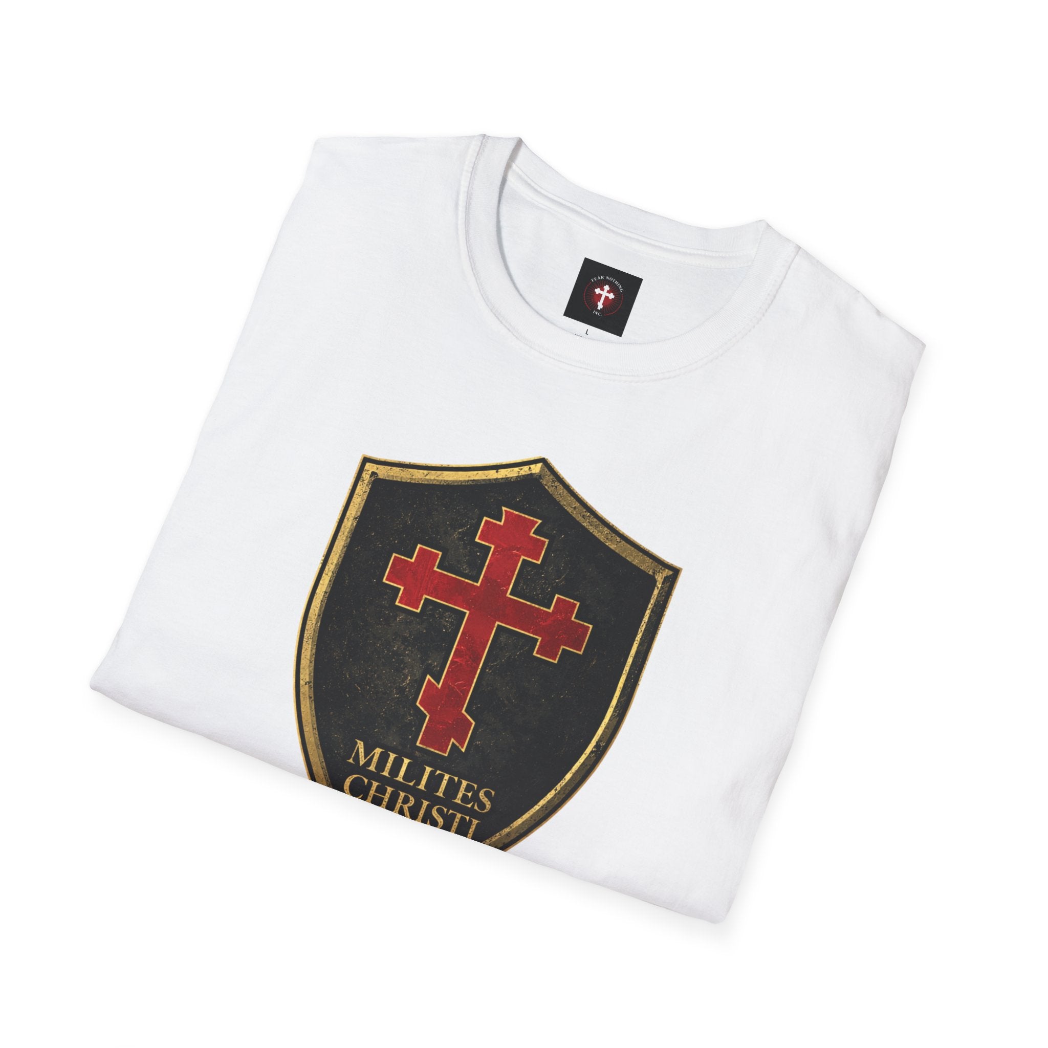Christian Shield T-Shirt — Red Cross ‘Milites Christi’ Faith Tee