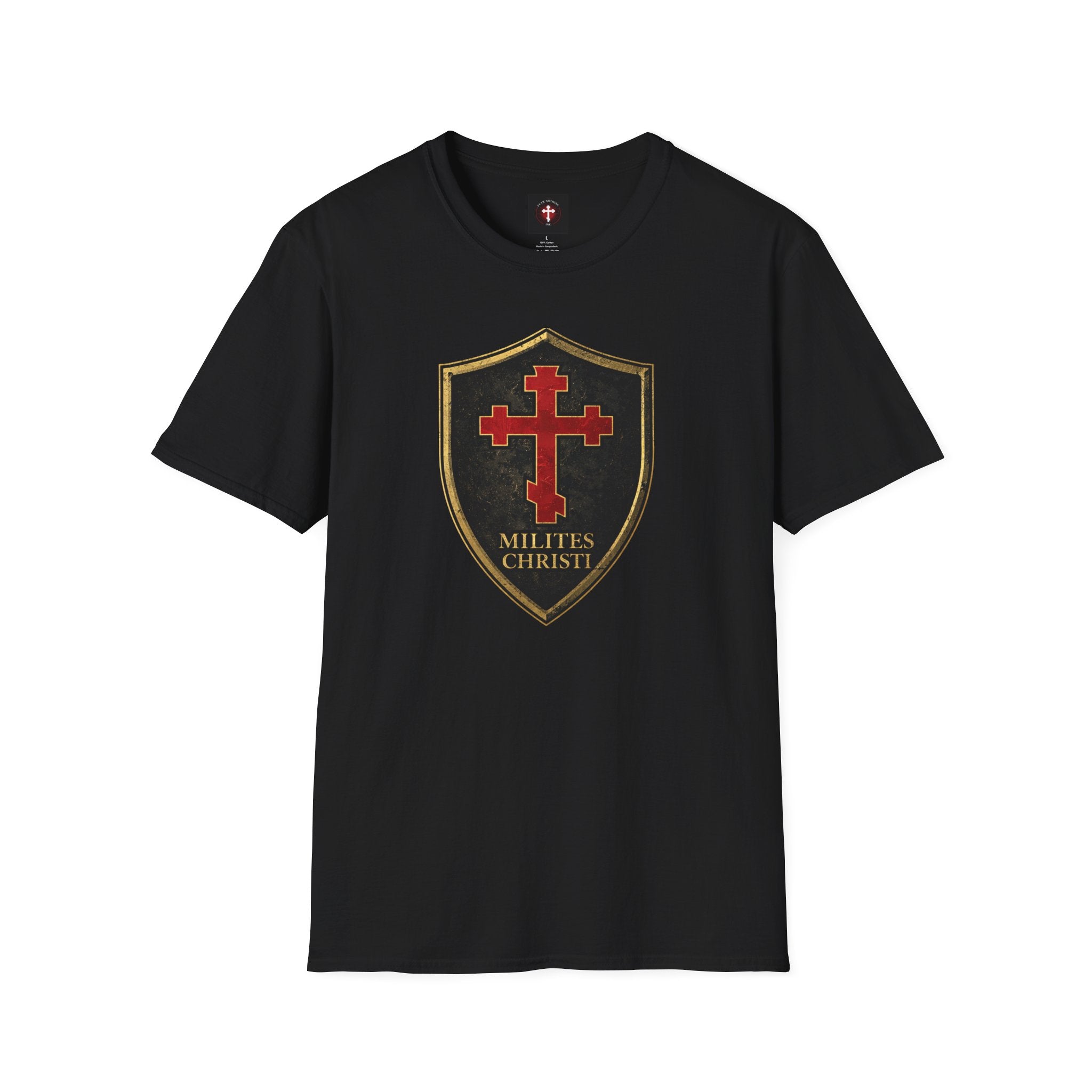 Christian Shield T-Shirt — Red Cross ‘Milites Christi’ Faith Tee